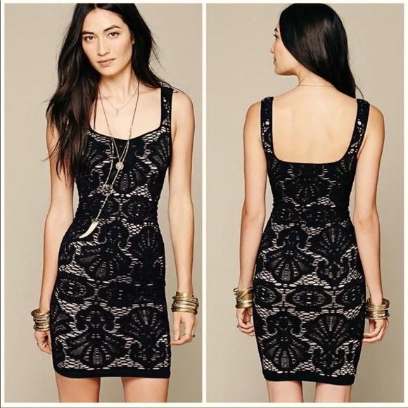 FREE PEOPLE INTIMATELY BLACK LACE BODYCON DRESS
